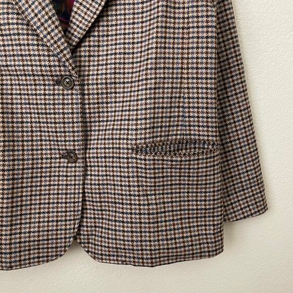 Sundance Blazer Womens Small Petite Brown Blue Houndstooth Wool Blend Preppy - Picture 6 of 11